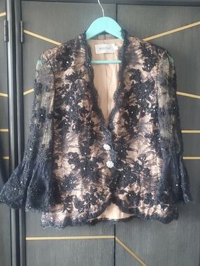 Montage Black Lace Embellished Jacket with Nude Lining